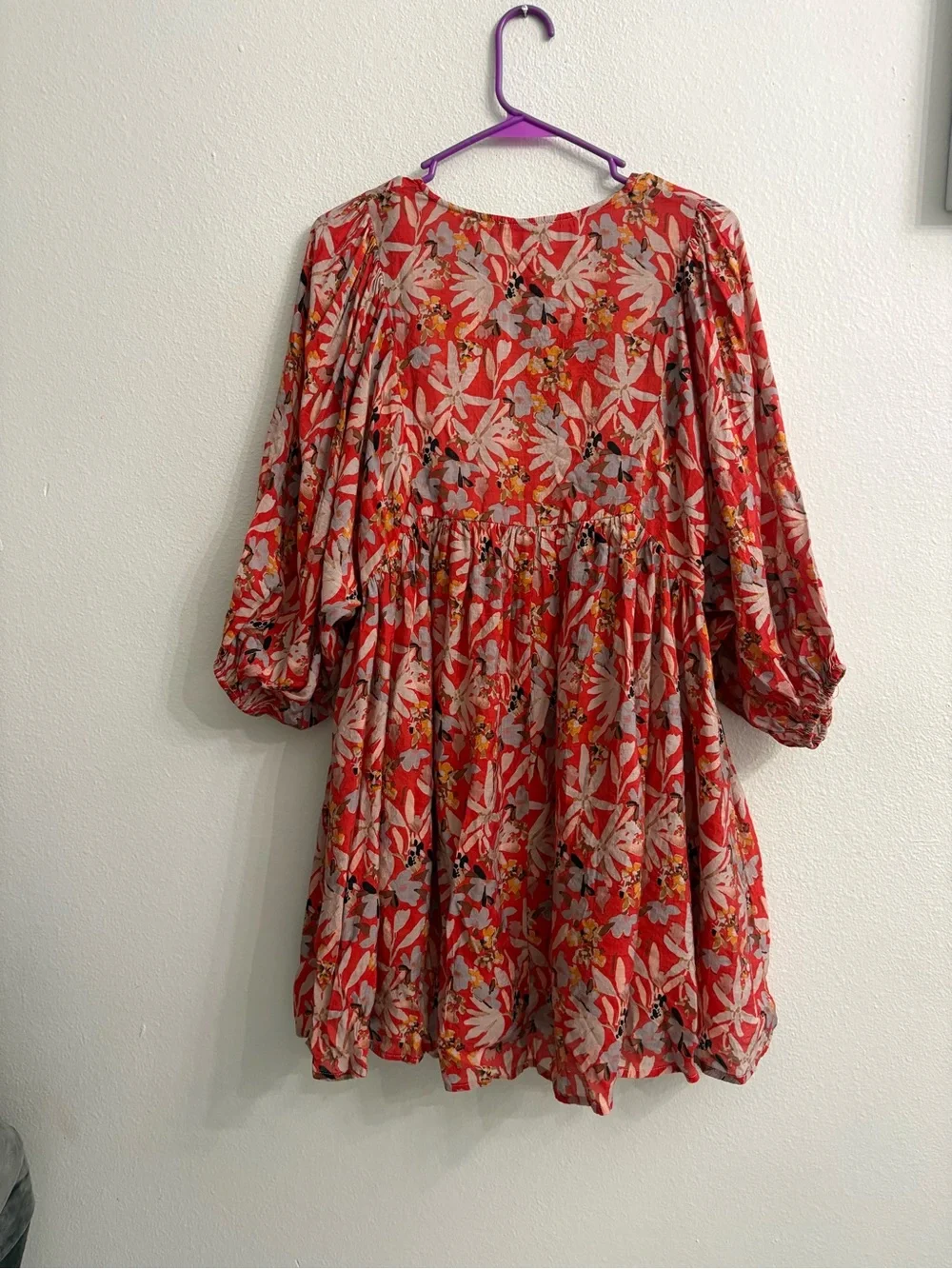 entro Red Floral Puff-Sleeve Kids Dress
